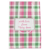 Preppy Roze en Groen Geruit Monogram Medium Cadeauzakje (Achterkant)