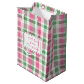 Preppy Roze en Groen Geruit Monogram Medium Cadeauzakje (Achterkant Gekanteld)