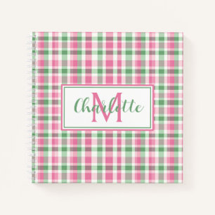 Preppy Roze en Groen Geruit Monogram Notitieboek