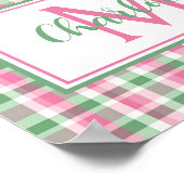 Preppy Roze en Groen Geruit Monogram Poster (Hoek)