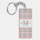 Preppy Roze en Groen Geruit Monogram Sleutelhanger (Voorkant Links)