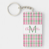 Preppy Roze en Groen Geruit Monogram Sleutelhanger (Voorkant)