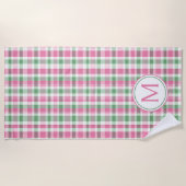 Preppy Roze en Groen Geruit Monogram Strandlaken (Voorkant)