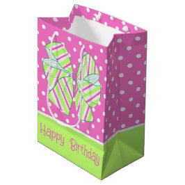 Preppy Roze en Groen Gestreept Bow Polka Dot Medium Cadeauzakje