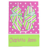 Preppy Roze en Groen Gestreept Bow Polka Dot Medium Cadeauzakje (Achterkant)