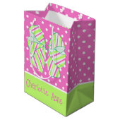 Preppy Roze en Groen Gestreept Bow Polka Dot Medium Cadeauzakje (Achterkant Gekanteld)