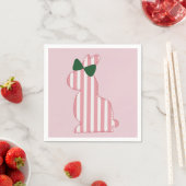 Preppy roze en groen gestreept konijntje servet (Insitu)