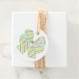Preppy Roze en Groen Gestreepte Bogen Bedankjes Labels