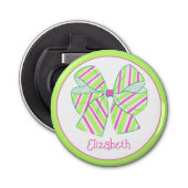 Preppy Roze en Groen Gestreepte Boog Gepersonalise Button Flesopener (Voorkant)