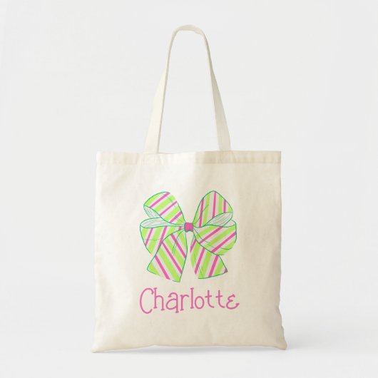 Preppy Roze en Groen Gestreepte Boog Gepersonalise Tote Bag (Voorkant)