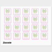 Preppy Roze en Groen Gestreepte Bow Bookplate Vierkante Sticker (Vel)