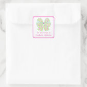 Preppy Roze en Groen Gestreepte Bow Bookplate Vierkante Sticker (Tas)
