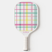 Preppy Roze en Groen Groot geruite Pickleball Paddle (Achterkant)