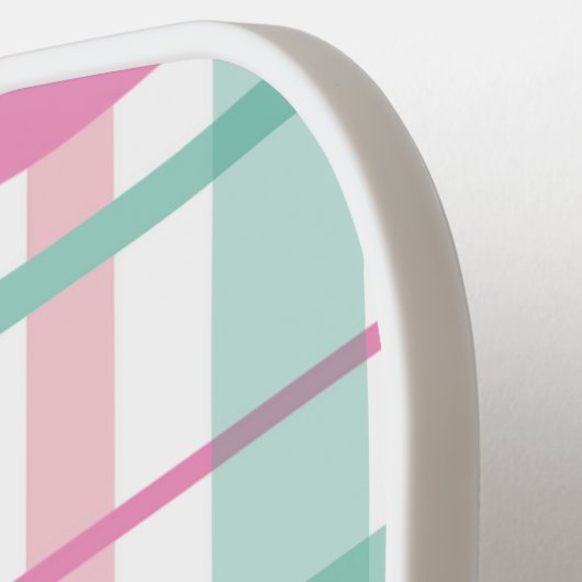 Preppy Roze en Groen Groot geruite Pickleball Paddle (Links Detail)