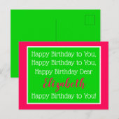 Preppy Roze en Groen Happy Birthday Song Briefkaart (Voorkant / Achterkant)