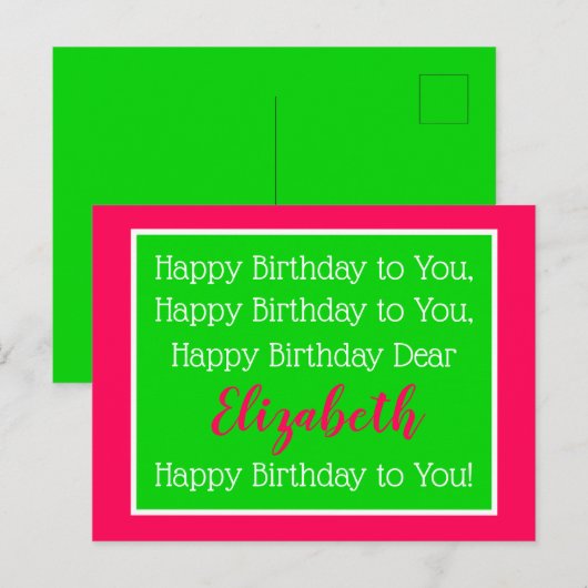 Preppy Roze en Groen Happy Birthday Song Briefkaart (Voorkant / Achterkant)