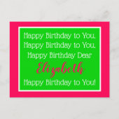 Preppy Roze en Groen Happy Birthday Song Briefkaart (Voorkant)