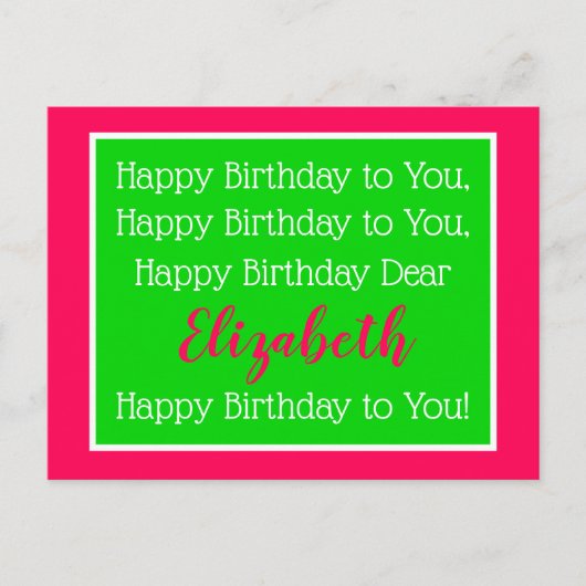 Preppy Roze en Groen Happy Birthday Song Briefkaart (Voorkant)