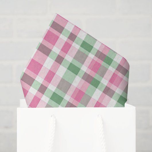 Preppy Roze en Groen Karo Tissuepapier (Cadeauzakje)