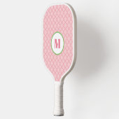 Preppy Roze en Groen Monogram Vierkante folie Pickleball Paddle (Links)