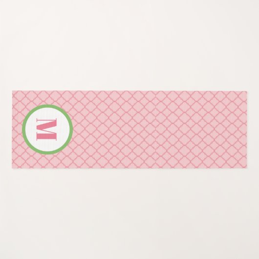 Preppy Roze en Groen Monogram Vierkante folie Yogamat (Voorkant (horizontaal))