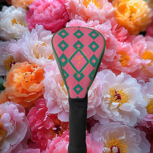 Preppy Roze en Groen Monogrammed Diamant Motief Golfheadcover