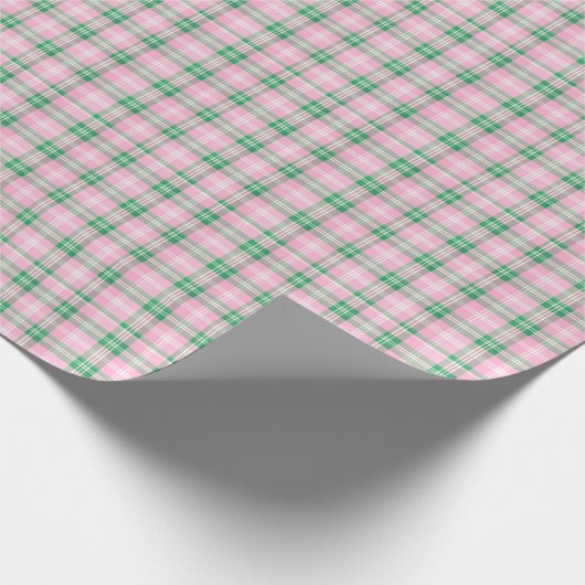 Preppy Roze en Groen Plaid Cadeaupapier (Hoek)