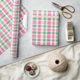 Preppy Roze en Groen Plaid Cadeaupapier