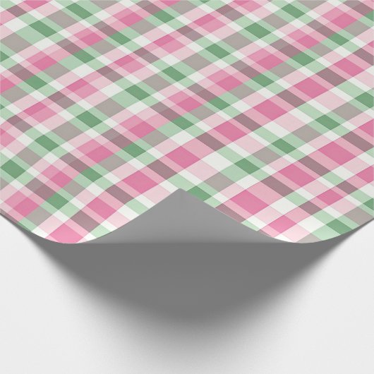 Preppy Roze en Groen Plaid Cadeaupapier (Hoek)