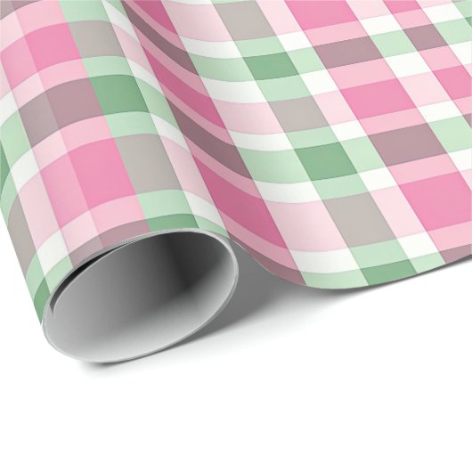 Preppy Roze en Groen Plaid Cadeaupapier (Rol Hoek)