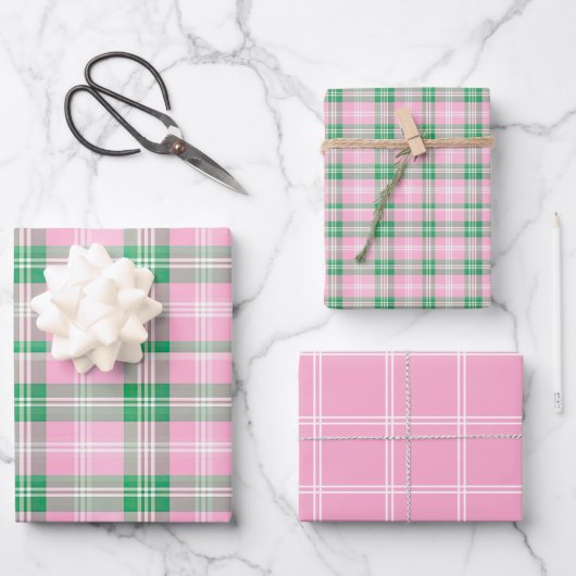 Preppy Roze en Groen Plaid Inpakpapier Vel (Voorkant)