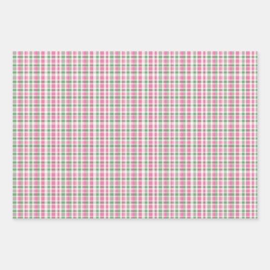 Preppy Roze en Groen Plaid Inpakpapier Vel (Voorkant 2)
