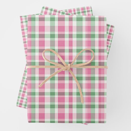 Preppy Roze en Groen Plaid Inpakpapier Vel (In situ)