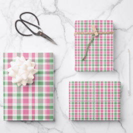 Preppy Roze en Groen Plaid Inpakpapier Vel