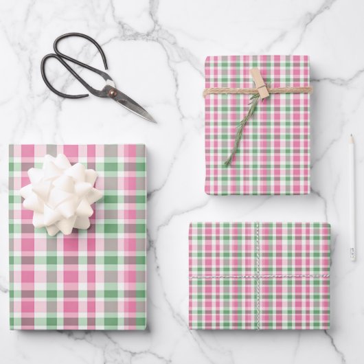 Preppy Roze en Groen Plaid Inpakpapier Vel (Voorkant)