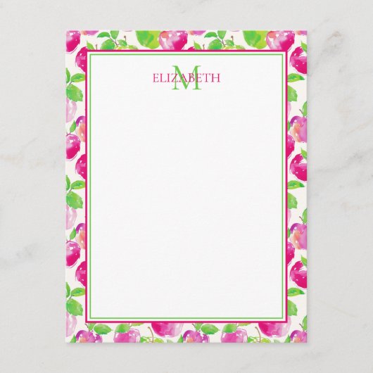 Preppy Roze en Groene Appels Monogram Informatiekaartje (Voorkant)
