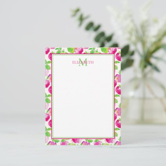 Preppy Roze en Groene Appels Monogram Informatiekaartje (Staand voorkant)