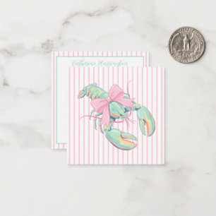 Preppy Roze en Groene Aquarel Kreeft op Streep Notitiekaartje