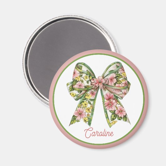 Preppy Roze en Groene Bloemboog Persoonlijk Magneet (Voorkant / Achterkant)