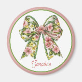 Preppy Roze en Groene Bloemboog Persoonlijk Magneet (Voorkant)