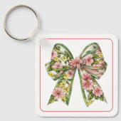 Preppy Roze en Groene Bloemensier Persoonlijk Sleutelhanger (Voorkant)