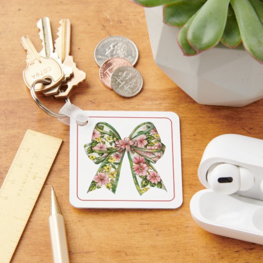 Preppy Roze en Groene Bloemensier Persoonlijk Sleutelhanger (Bureau)