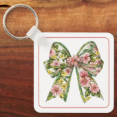 Preppy Roze en Groene Bloemensier Persoonlijk Sleutelhanger (Voorkant)