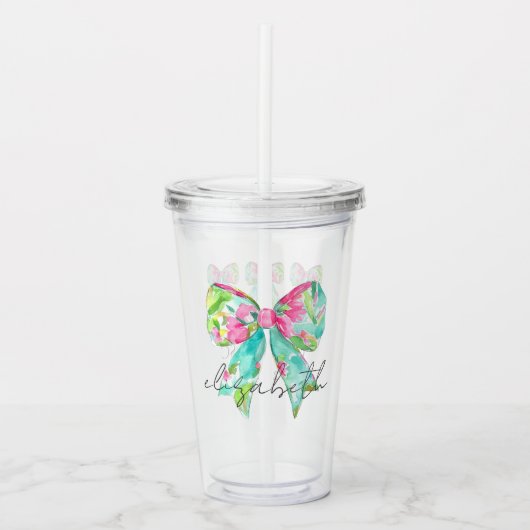 Preppy roze en groene bogen gepersonaliseerd acryl drinkbeker (Voorkant)
