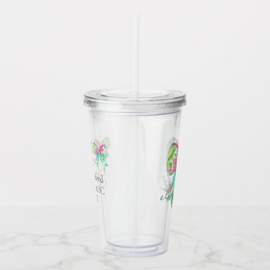 Preppy roze en groene bogen gepersonaliseerd acryl drinkbeker (Rechts)