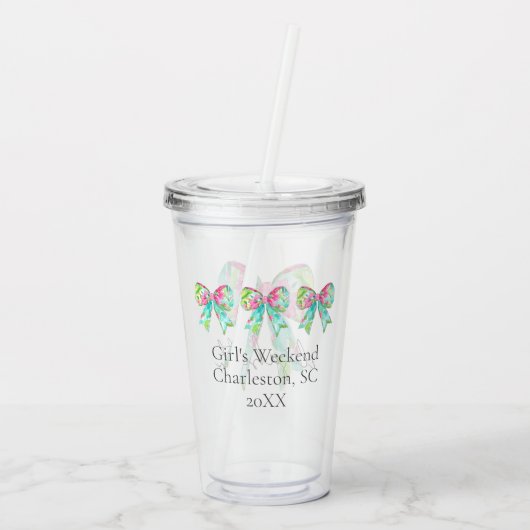 Preppy roze en groene bogen gepersonaliseerd acryl drinkbeker (Achterkant)