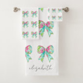 Preppy roze en groene bogen gepersonaliseerd bad handdoek (Insitu)