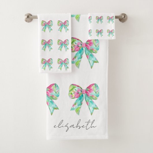 Preppy roze en groene bogen gepersonaliseerd bad handdoek (Insitu)