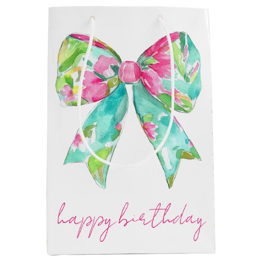 Preppy roze en groene bogen gepersonaliseerd medium cadeauzakje (Voorkant)