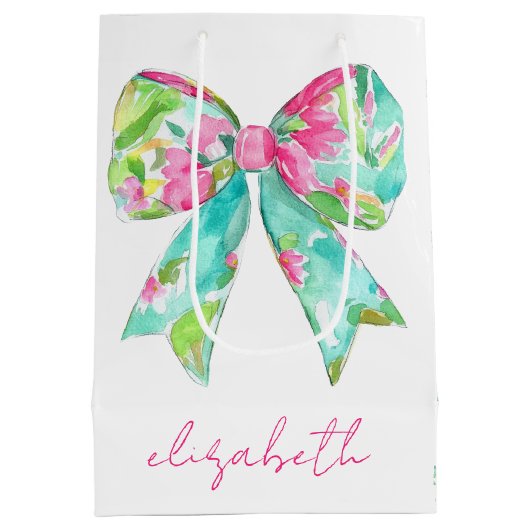 Preppy roze en groene bogen gepersonaliseerd medium cadeauzakje (Achterkant)